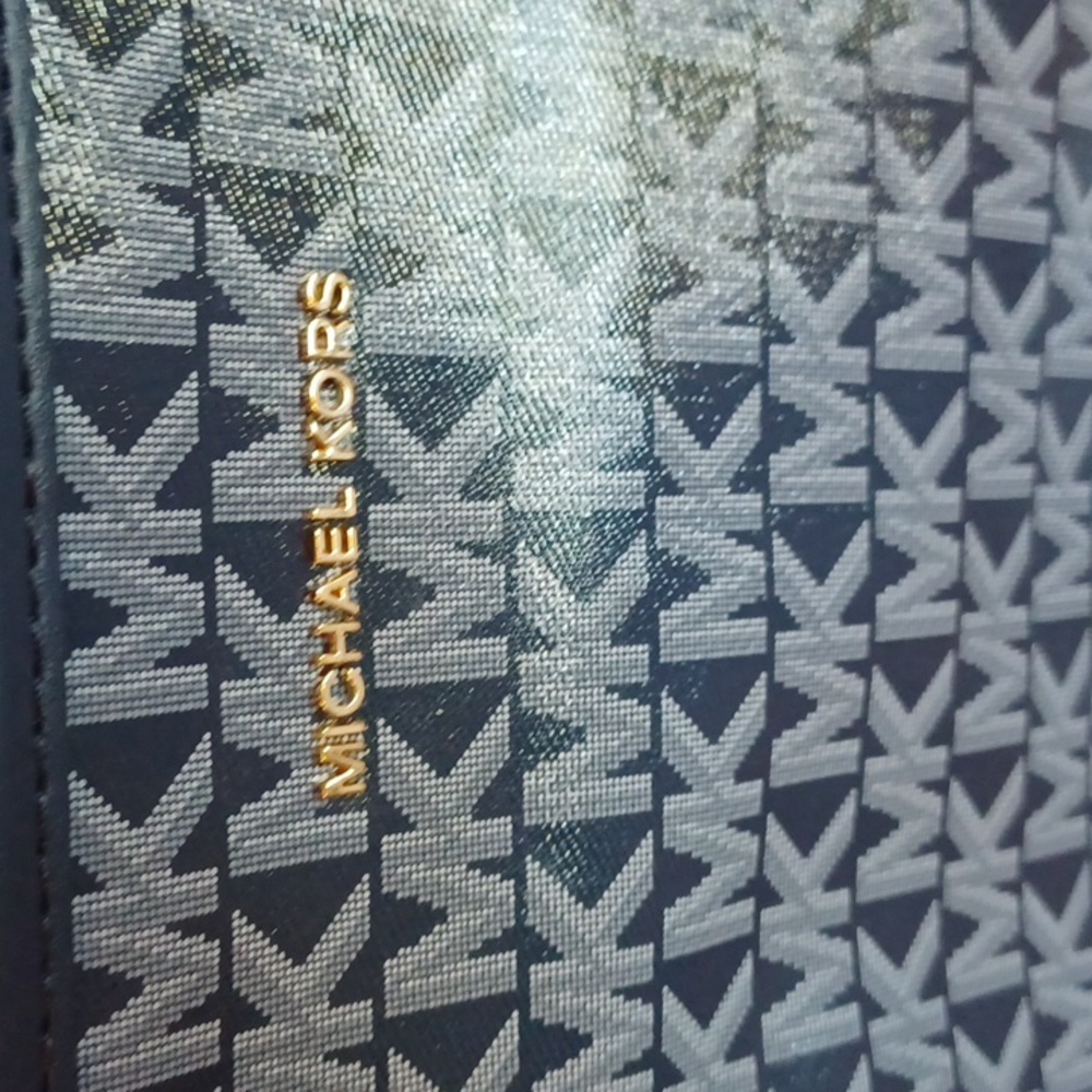 NWT Michael Kors Carter Large Top Zip Tote Bag Purse in Navy MK Logo Print - Picture 14 of 14